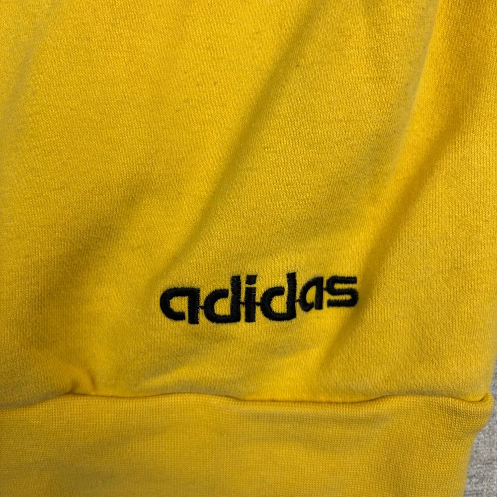 Vintage Adidas Yellow Pullover Hoodie Mens Medium 3 Stripe Hood Sleeve Graphic